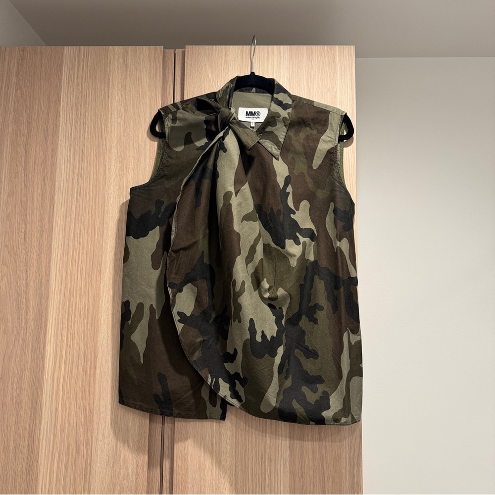 Mm6 Maison Margiela Camouflage Sleeveless Wrap Top with Bow - Size 44 IT - Picture 6 of 15